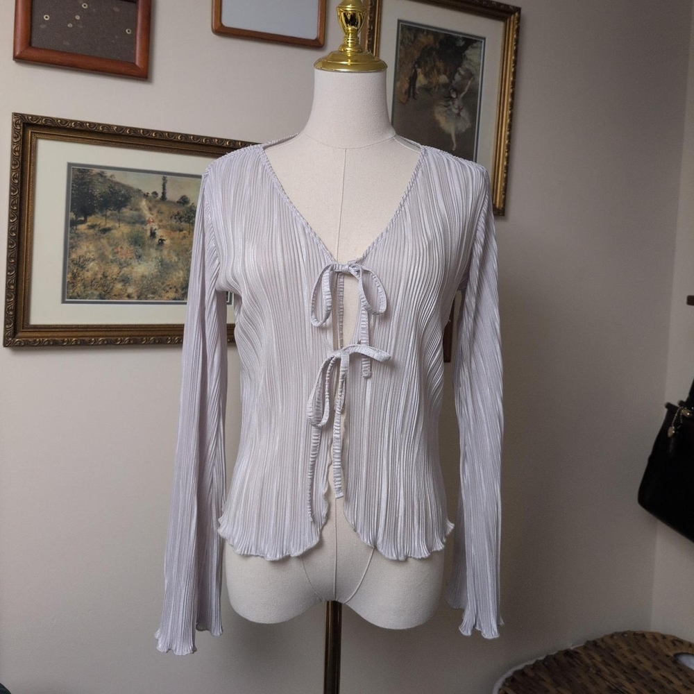 Anthropologie Light Gray Pleated Blouse